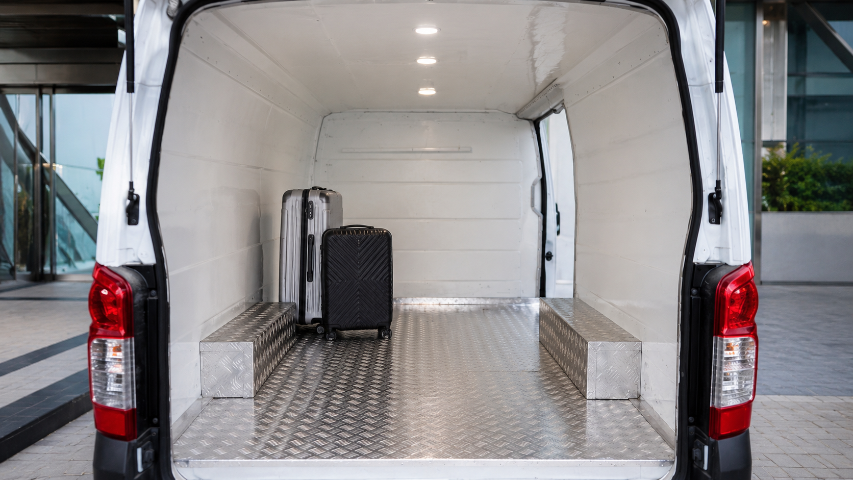 Clean luggage van cargo area for multiple suitcases